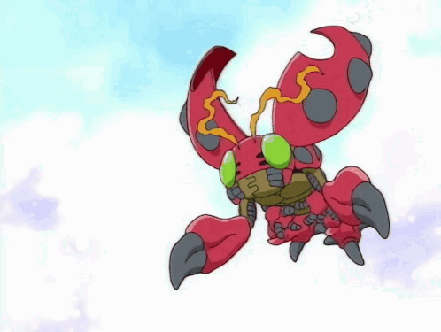 A Red Cartoon Character With Green Eyes Is Flying In The Air GIF