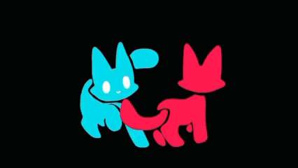A Red Cat And A Blue Cat Are Hugging Each Other . GIF