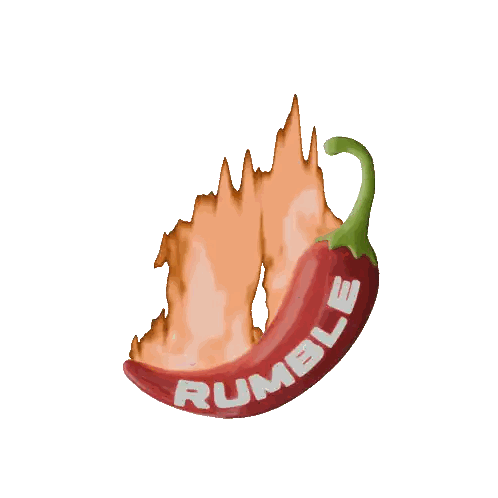a red chili pepper with the word rumble written on it