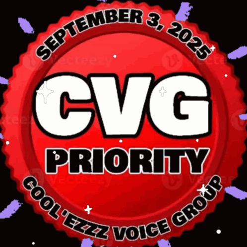 a red circle with cvg priority in white letters