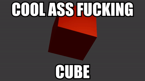 A Red Cube With The Words Cool Ass Fucking Cube Written Below It GIF