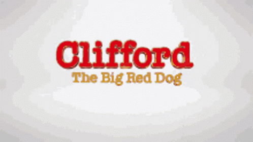 A Red Dog Is Standing In Front Of A Sign That Says Clifford GIF