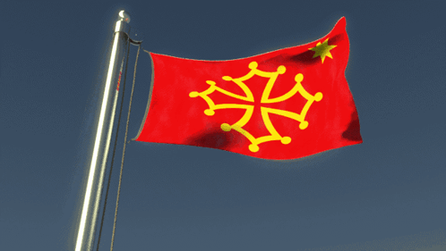 A Red Flag With A Yellow Cross Is Flying In The Wind GIF