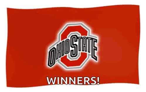 A Red Flag With The Ohio State Logo And The Words Winners Below It GIF