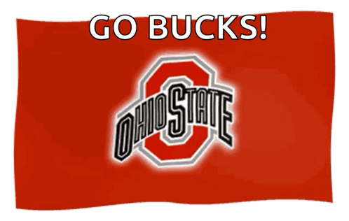 A Red Flag With The Ohio State Logo On It And The Words Go Bucks GIF