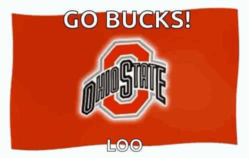 A Red Flag With The Ohio State Logo On It And The Words `` Go Bucks ! '' GIF