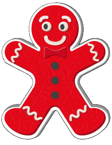 A Red Gingerbread Man With A Bow Tie And A Smile On His Face GIF