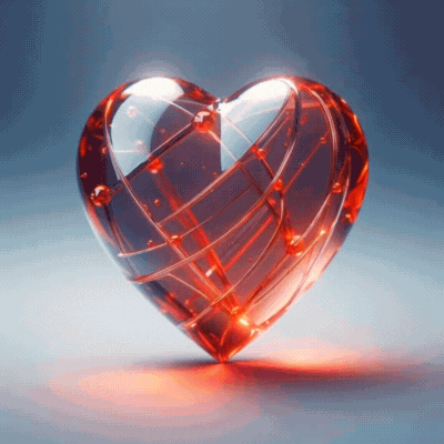 A Red Glass Heart Shaped Object With A Blue Background GIF