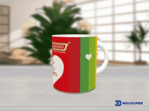 A Red Green And Yellow Coffee Mug That Says Centro GIF