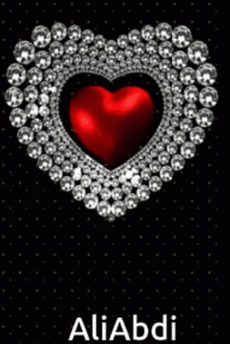 A Red Heart Is Surrounded By Diamonds On A Black Background With The Name Aliabdi On The Bottom GIF