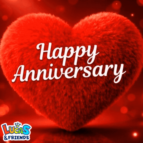 A Red Heart Says Happy Anniversary In White Letters GIF