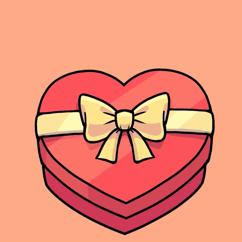 A Red Heart Shaped Box With A Yellow Bow And The Word Surprise Written Above It GIF