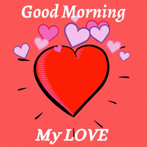 a red heart surrounded by pink and purple hearts with the words " good morning my love "