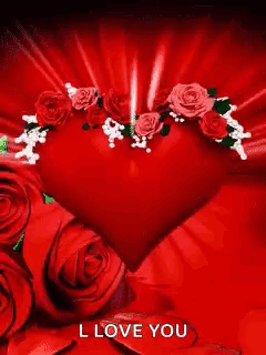 A Red Heart Surrounded By Red Roses With The Words `` I Love You '' On It . GIF