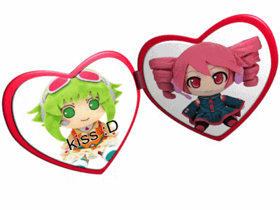 A Red Heart With A Picture Of A Girl With Green Hair And The Word Kiss On It GIF