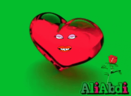 A Red Heart With A Woman 'S Face And The Name Aliabdi On The Bottom Right GIF