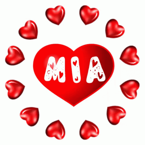 A Red Heart With Mia Written On It GIF