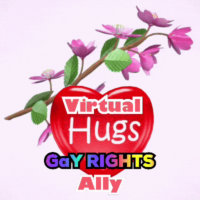 A Red Heart With Purple Flowers And The Words Virtual Hugs Gay Rights Ally GIF