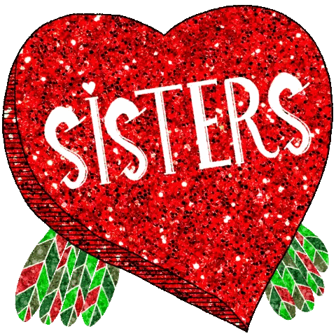 a red heart with sisters written on it