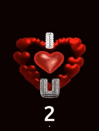 A Red Heart With The Letter U And The Number 2 Below It GIF