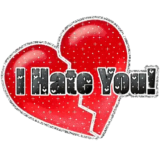 a red heart with the words " i hate you " on it