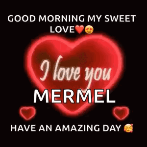 A Red Heart With The Words `` I Love You Mermel '' On It . GIF