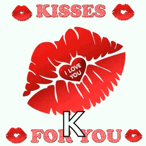 A Red Heart With The Words Kisses For You GIF