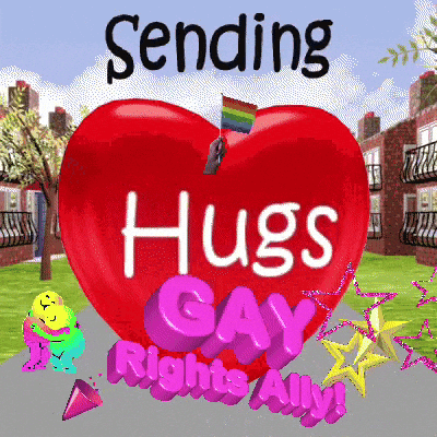 A Red Heart With The Words " Sending Hugs Gay Rights Ally " On It GIF