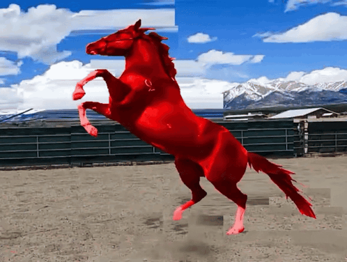 A Red Horse Is Standing On Its Hind Legs GIF