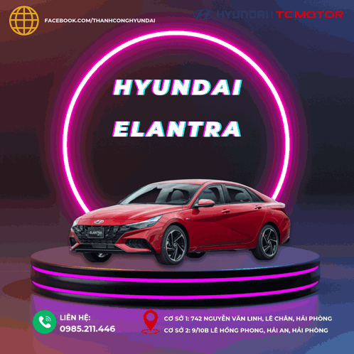 A Red Hyundai Elantra Is Displayed On A Podium GIF