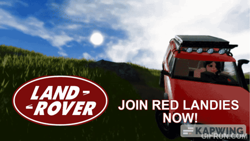 A Red Land Rover Is On A Grassy Hill GIF