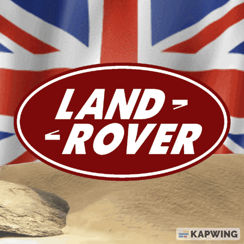 A Red Land Rover Logo With A British Flag In The Background GIF