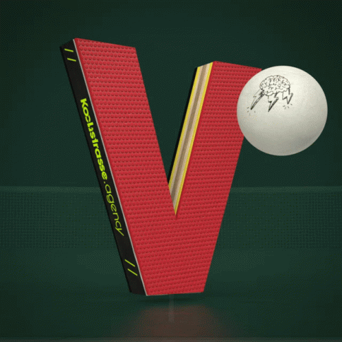 A Red Letter V With A Ping Pong Ball On It GIF