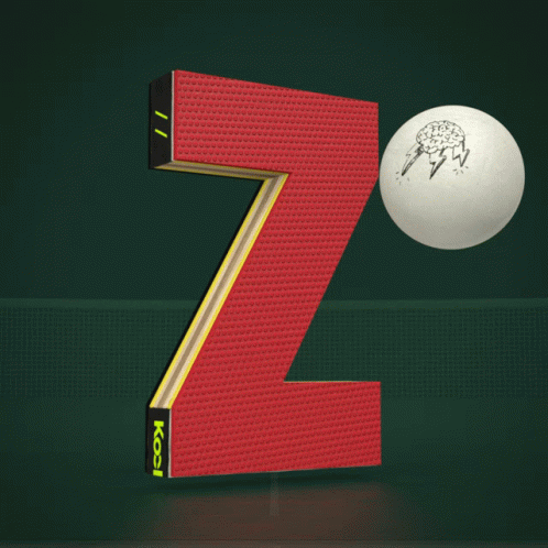 A Red Letter Z Is Next To A White Ball With A Brain On It GIF