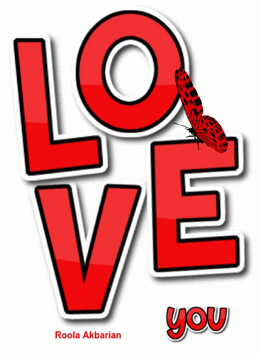 A Red Love Sign With A Butterfly On Top GIF