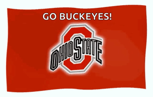 A Red Ohio State Flag With The Words Go Buckeyes GIF