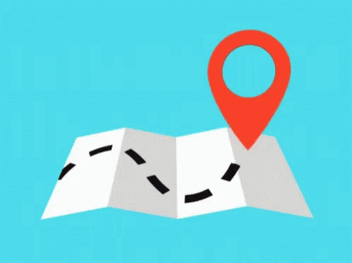 A Red Pin Is Sitting On Top Of A Folded Map On A Blue Background . GIF