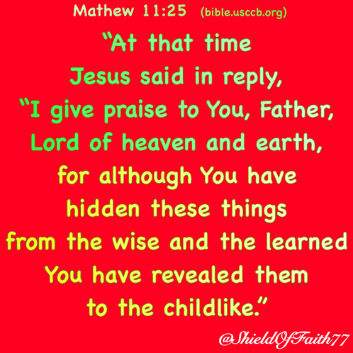 A Red Poster With Green Text That Says Mathew 11:25 GIF