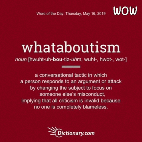 A Red Poster With The Word Whataboutism Written On It GIF