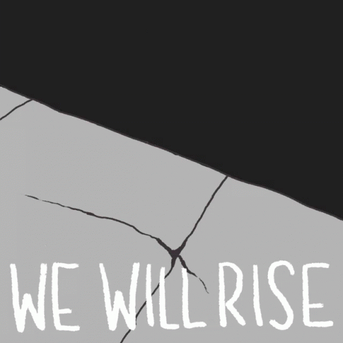 A Red Rose Is Growing Out Of A Crack In The Ground With The Words We Will Rise Below It GIF