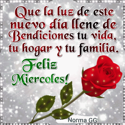 A Red Rose Is On A Greeting Card That Says Que La Luz De Este Nuevo Dia Llene De Bendiciones Tu Vida GIF