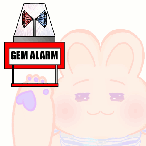 A Red Sign That Says Gem Alarm Next To A Pink Bunny GIF