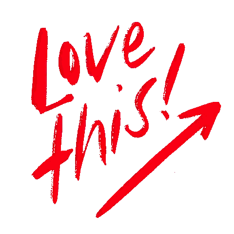 a red sign that says love this with an arrow pointing upwards