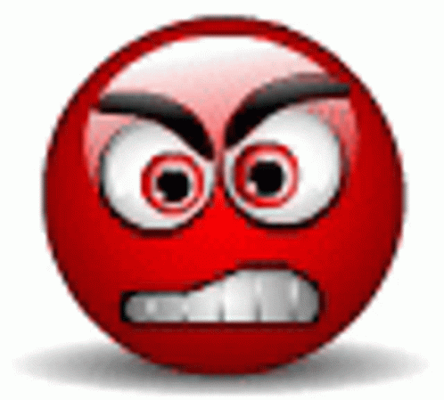 A Red Smiley Face With A Very Angry Expression And Big Eyes . GIF