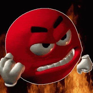 A Red Smiley Face With A Very Angry Expression On It GIF
