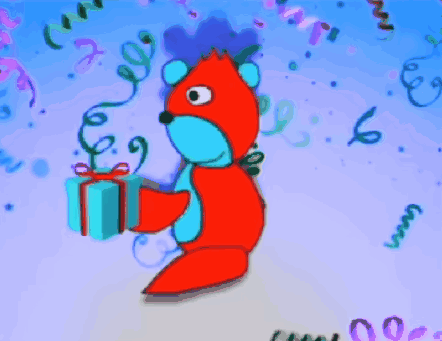 A Red Teddy Bear Holding A Blue Gift Box GIF