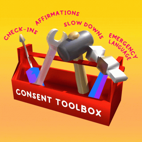 a red toolbox with a hammer a wrench and a screwdriver in it