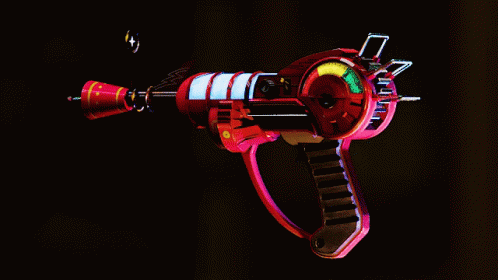 A Red Toy Gun With A Lightning Bolt On The Top GIF