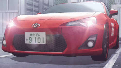 A Red Toyota Car With A License Plate That Says 9-101 GIF