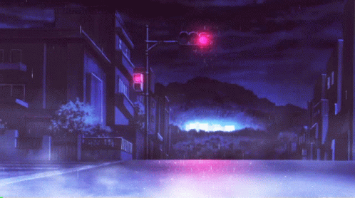 A Red Traffic Light Is Lit Up At Night In A City GIF